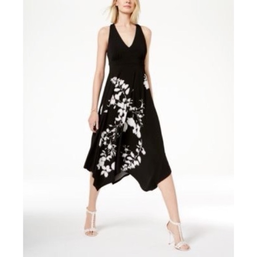 INC Black Floral Midi Dress